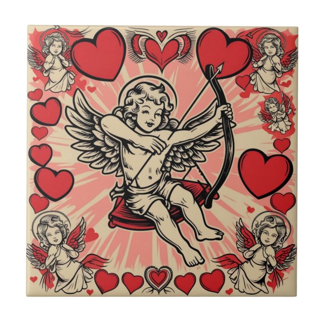 Vintage Cupide-Liebe Fliese (Vorderseite)