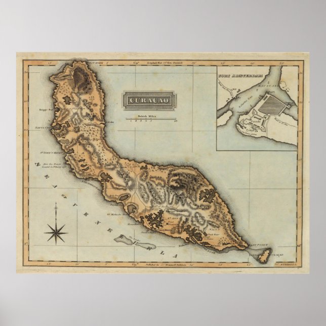 Vintage Curacao-Karte (1823) Poster (Vorne)
