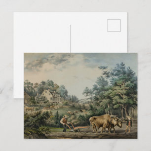 Vintage Currier und Ives amerikanische Farmszene Postkarte