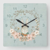 Vintage Cute Bunny Florals Name Baby Boy Nursery