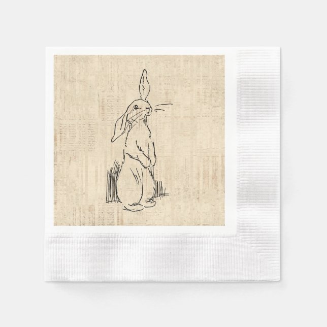 Vintage Cute Bunny Rabbit Art Script Background Serviette (Vorderseite)