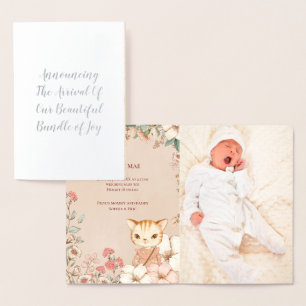 Vintage Cute Cat Photo Girl Faire-part de naissanc