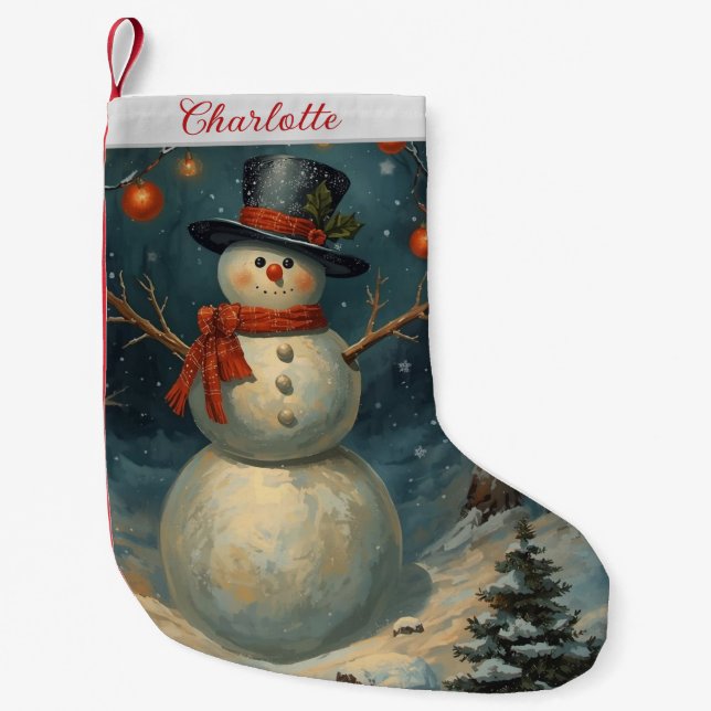 Vintage Cute Christmas Snowman  Kleiner Weihnachtsstrumpf (Vorderseite)