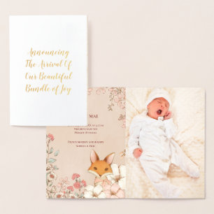 Vintage Cute Fox Photo Girl Faire-part de naissanc