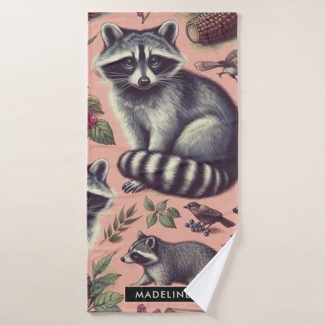 Vintage Cute Racoon (Serviette de bain)