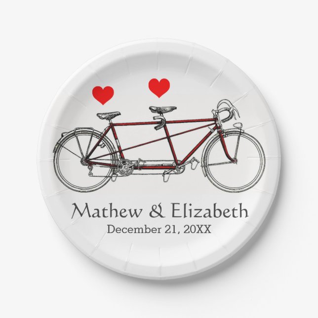 Vintage Cute Tandem Bicycle Custom Wedding Pappteller (Vorderseite)