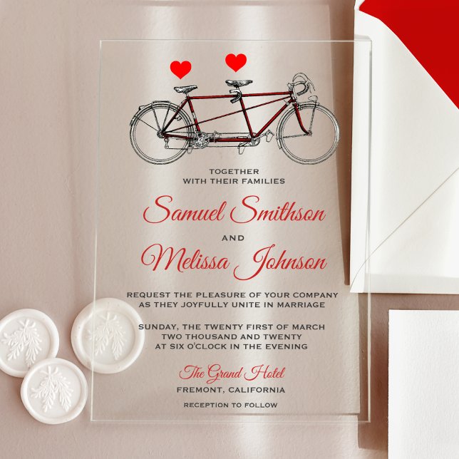 Vintage Cute Tandem Bicycle Wedding Acryleinladungen (Von Creator hochgeladen)