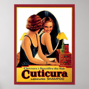 Vintage Cuticura Shampoo und schöne Frau im Grünen Poster