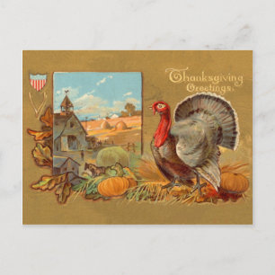 Vintage-D Thanksgiving Truthahn Postkarte