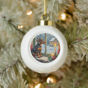 Vintage-Dachshund an einem gemütlichen Weihnachtsf Keramik Kugel-Ornament