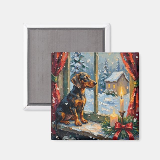 Vintage Dachshund by Cozy Christmas Window Magnet (Vorderseite/Rückseite)