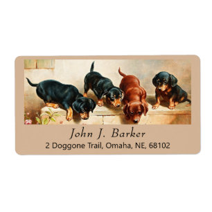 Vintage-Dachshund-Doxie-Welpen-Kunstetikett