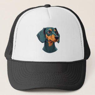 Vintage-Dachshund-Porträtkunst Retro-Hundeillustra Truckerkappe
