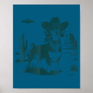 Vintage-Dachshund-Ufo-Western-lustiger Hund  Poster