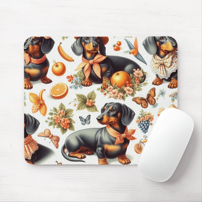 Vintage Dackel nahtlos Mousepad (Mit Mouse)