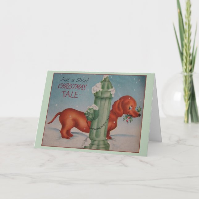 Vintage Dackel Weihnachtsgrüßkarte Feiertagskarte (Vorderseite)
