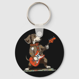 Vintage Dackel Würstchen Gitarre Funny Dog spielen Schlüsselanhänger
