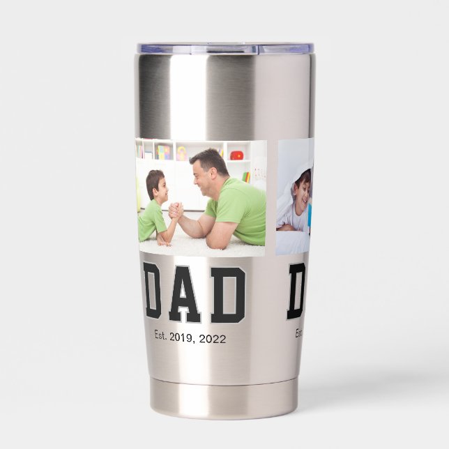 Vintage Dad Established Black Text 3 Photo Thermobecher (Vorderseite)