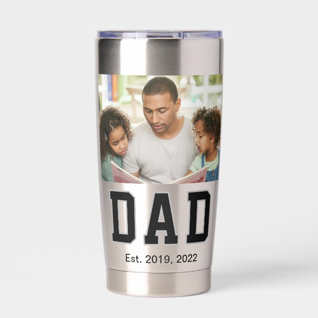Vintage Dad Established Schwarzes Textfoto Thermobecher (Vorderseite)