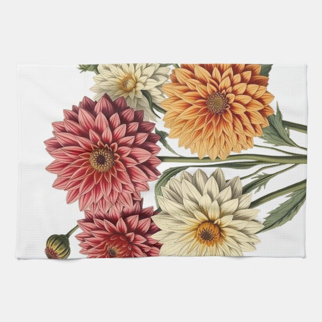 Vintage Dahlias Geschirrtuch (Horizontal)