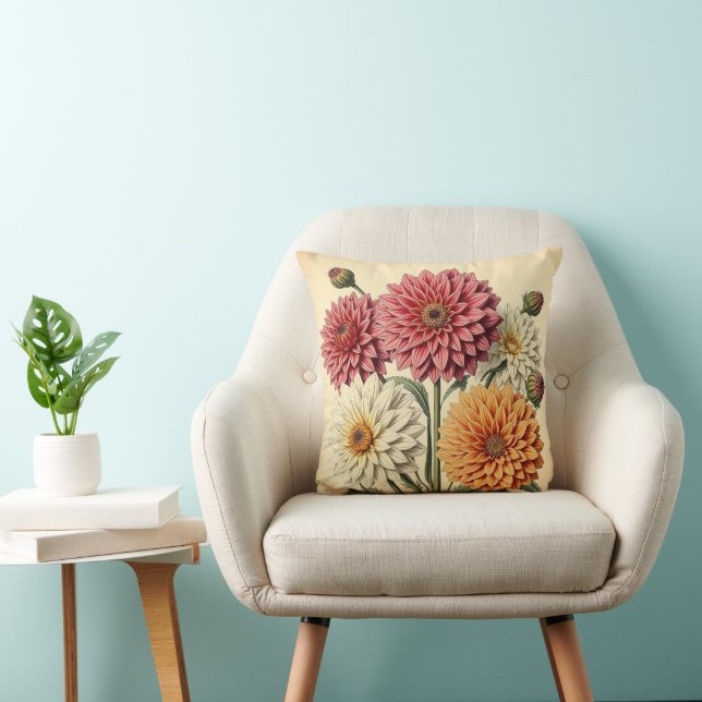 Vintage Dahlias on Weathered Paper Kissen (Stuhl )