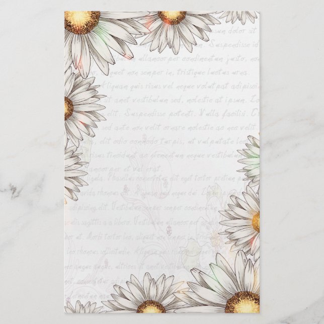 Vintage Daisies & Writing Briefpapier (Vorderseite)
