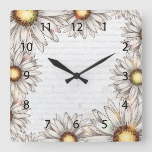 Vintage Daisies & Writing Quadratische Wanduhr