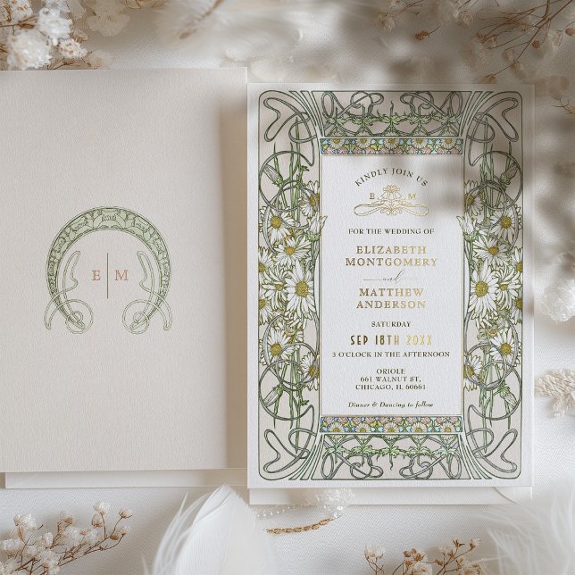 Vintage Daisy Art Nouveau Hochzeit Folieneinladung (Von Creator hochgeladen)