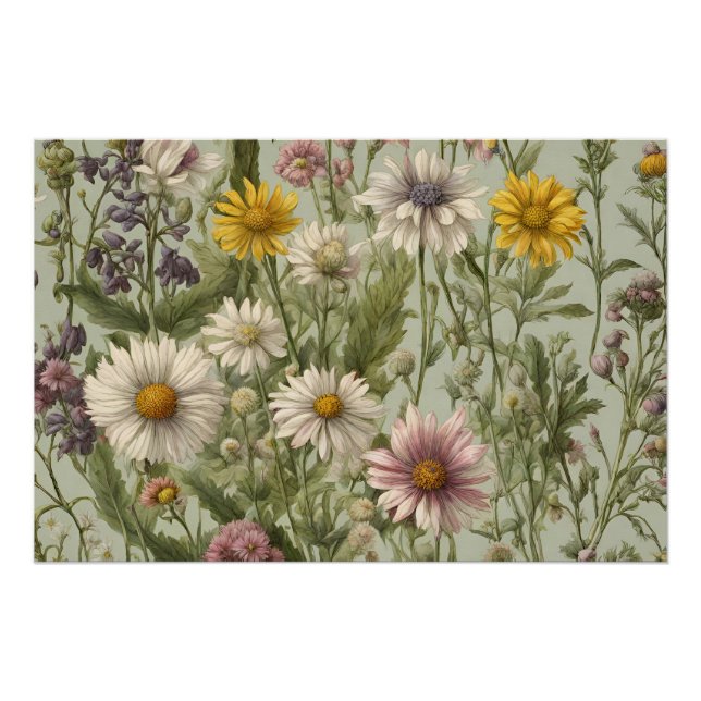 Vintage Daisy-Blume und Wildblumen Poster (Vorderseite)