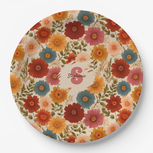 Vintage-Daisy-Blumenmuster Pappteller (Vorderseite)