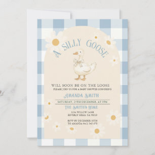 Vintage-Daisy-Gans-Baby-Party-Blau-Gingham Einladung
