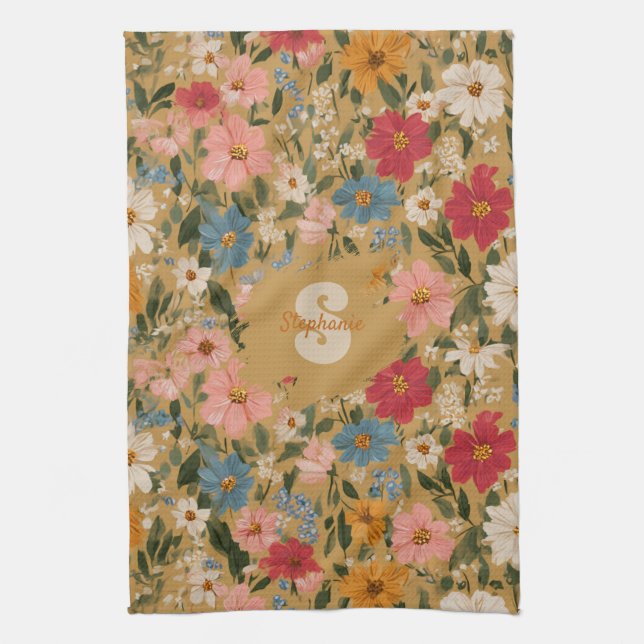 Vintage Daisy Pattern - Mustard Geschirrtuch (Vertikal)