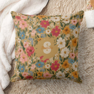 Vintage Daisy Pattern - Mustard Kissen