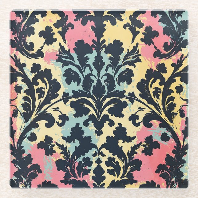 Vintage Damask-Blütenmuster Glasuntersetzer (Vorderseite)
