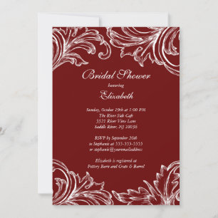 Vintage Damask Bridal Dusche Einladung Merlot