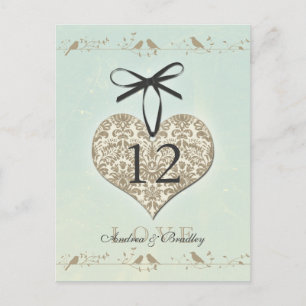 Vintage Damask Herzminze Gold-Tischnummer Postkarte