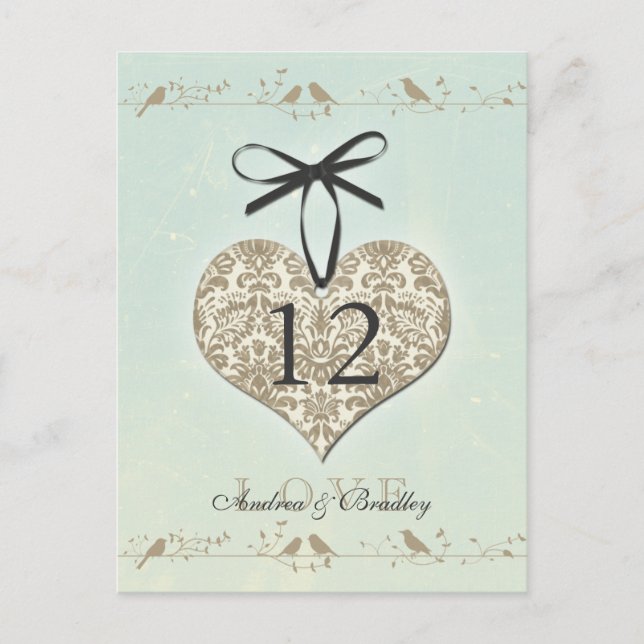 Vintage Damask Herzminze Gold-Tischnummer Postkarte (Vorderseite)