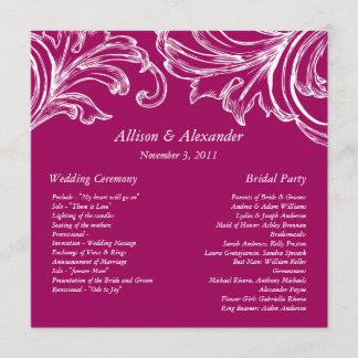 Vintage-Damask-Hochzeitsprogramm RASBEERE & Weiß Programm