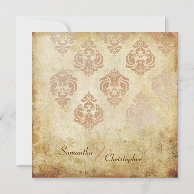 Vintage Damask/Imitat Hochzeitsfeiern Einladung (Vorderseite)