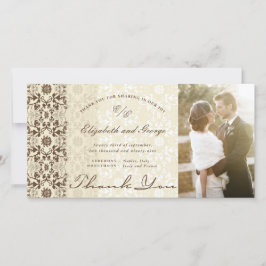 Vintage Damask Lace Kaffee & Cream Foto Hochzeit Dankeskarte