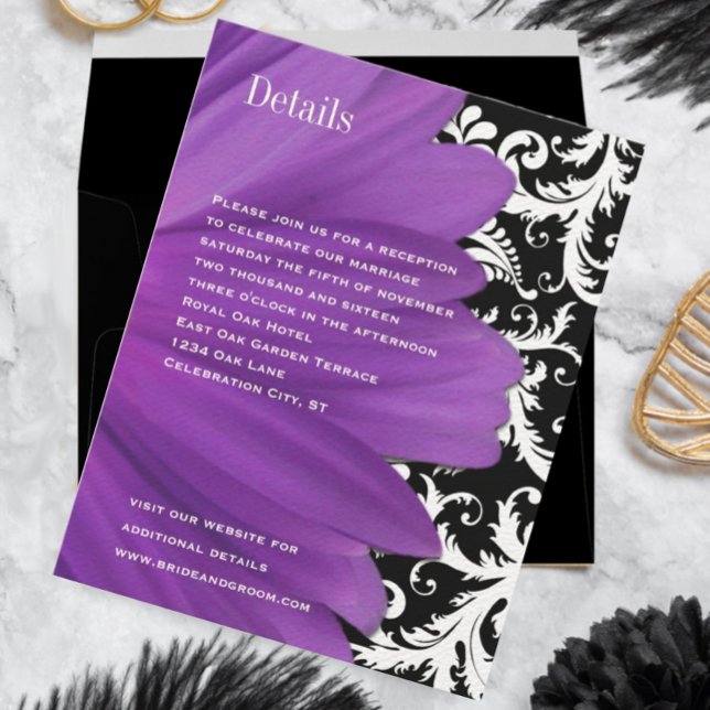 Vintage Damask Lavender Gerber Daisy Wedding Einladung (Von Creator hochgeladen)