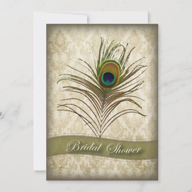 Vintage damask paon nuptiale invitation (Devant)