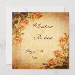 Vintage-Damask-Shabby-Chic-Pfirsichrosen-Hochzeit Einladung