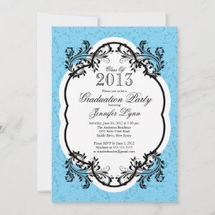 Vintage Damask Stilvolle Blue Graduation Party Einladung