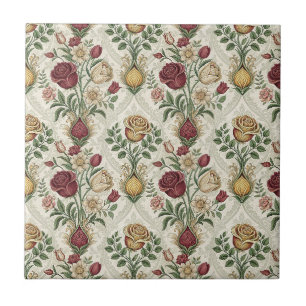 Vintage-Damask- und Englische-Rosen-Blumenmuster-K Fliese