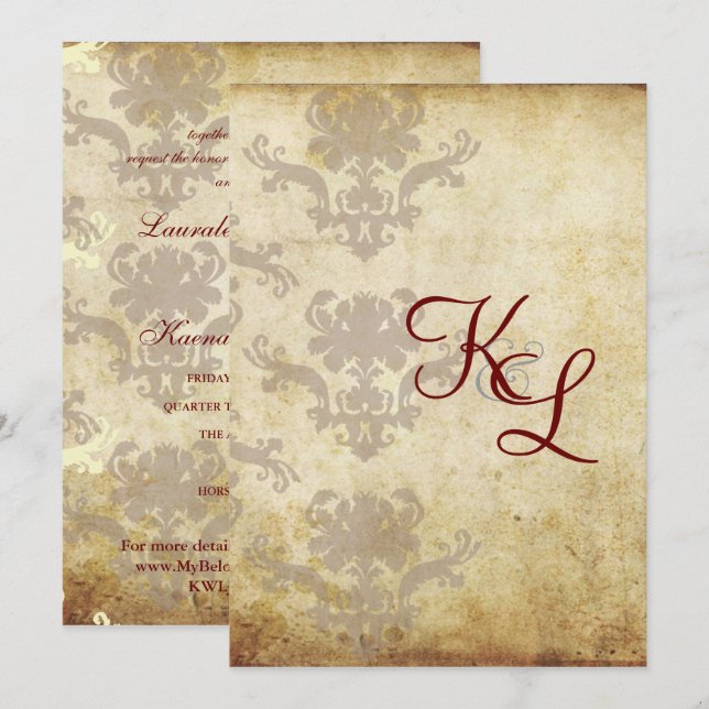 VINTAGE DAMASK-WEDDING-INVITATIONEN EINLADUNG (Vorne/Hinten)