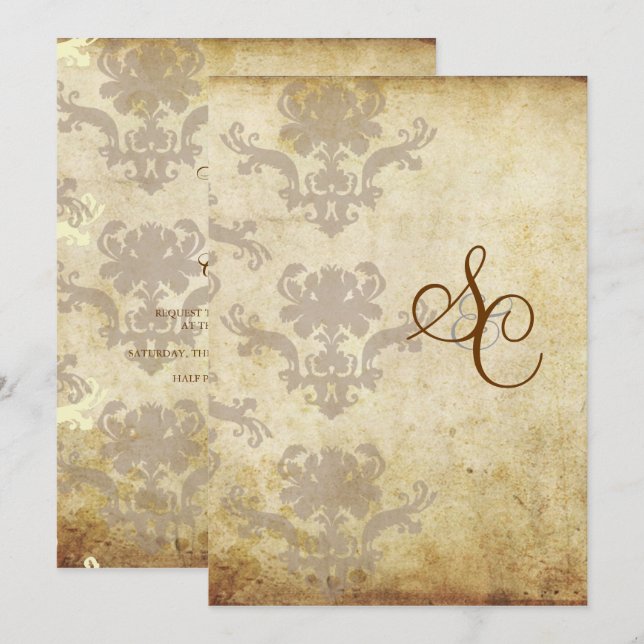 VINTAGE DAMASK-WEDDING-INVITATIONEN EINLADUNG (Vorne/Hinten)