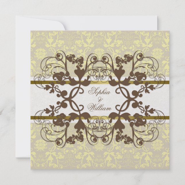 Vintage Damask Wirbel Hochzeitsfeier Einladung (Vorderseite)