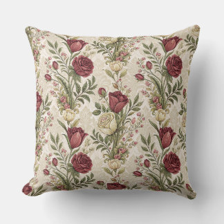 Vintage-Damaskrosengarten-Blumenmuster-Kunstwerk Kissen