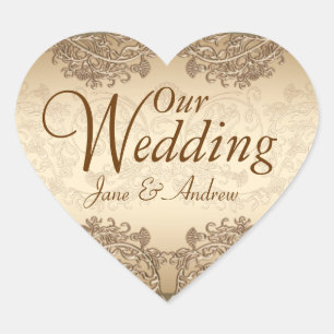 Vintage Damaskus-Hochzeitskleber Herz-Aufkleber